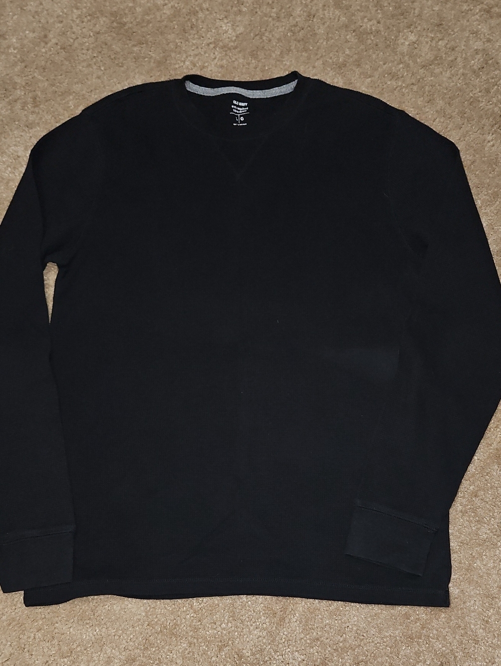 Old Navy Black Men's Crewneck Waffle Long Sleeve